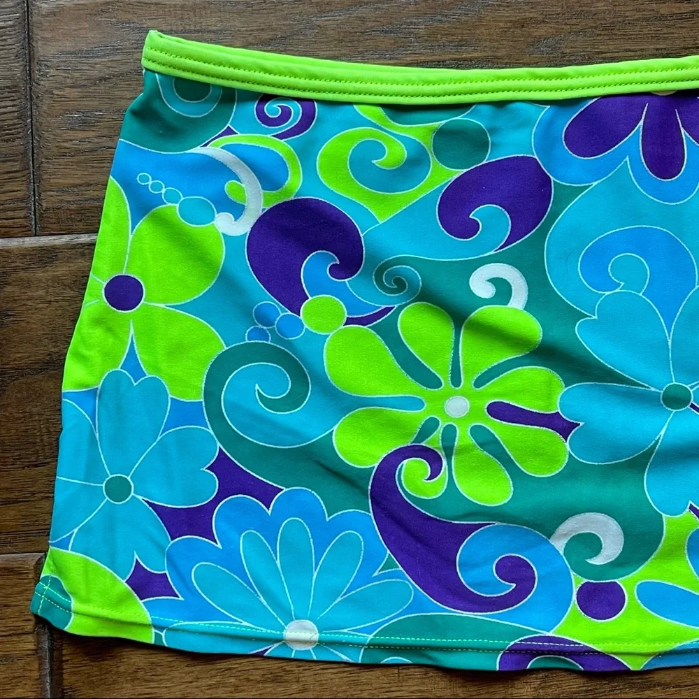 Vintage Limited Too bright neon blue & green mini skirt swim coverup - Picture 8 of 9